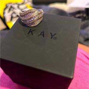 White Lab-Created Sapphire Ring Baguette/Round Sterling Silver by Kay’s Jewelers